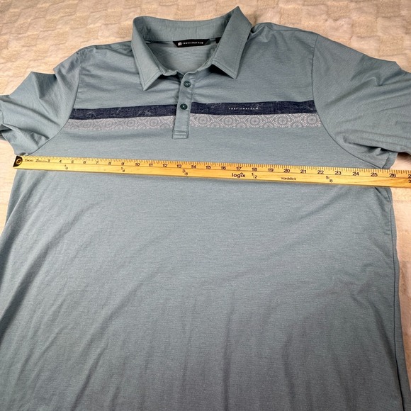 Travis Mathew Men's XXL Polo Teal with Floral Stripe - Picture 3 of 8